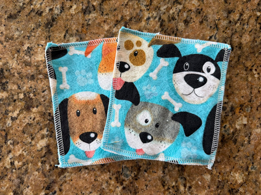 Set of 2 Cute Dog theme 2ply flannel wipes / Face scrubbies