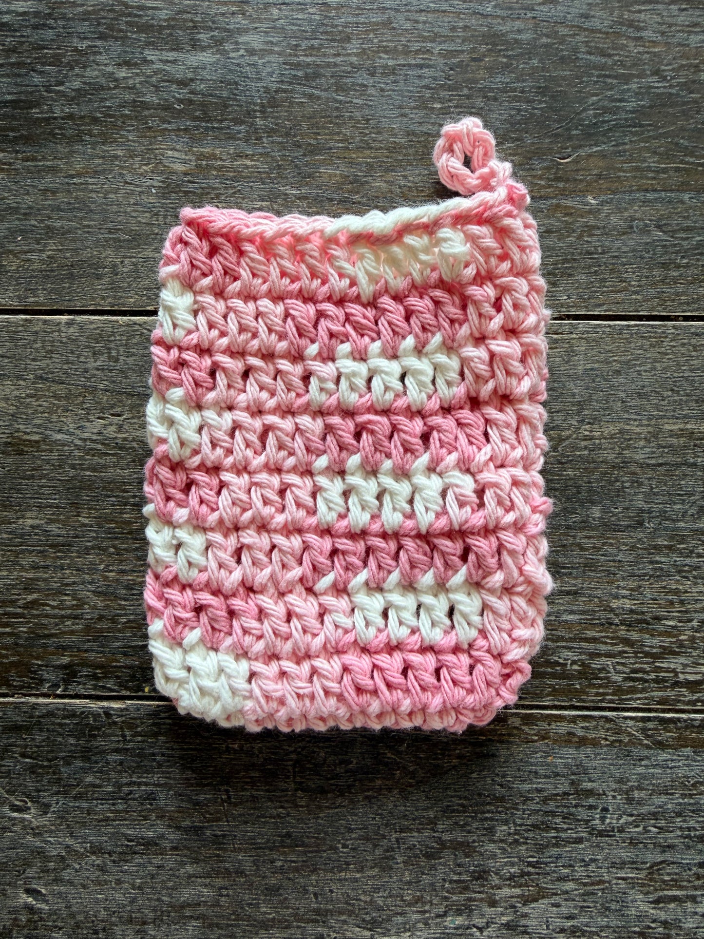 Pink & White Cotton Crochet Soap Saver