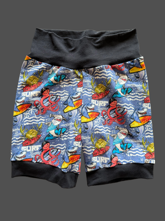 Surfing Sharks shorts 6-9yr grow with me (longer length)