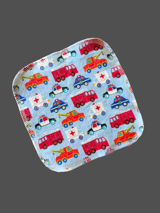 Emergency Vehicles 2ply flannel cloth wipes