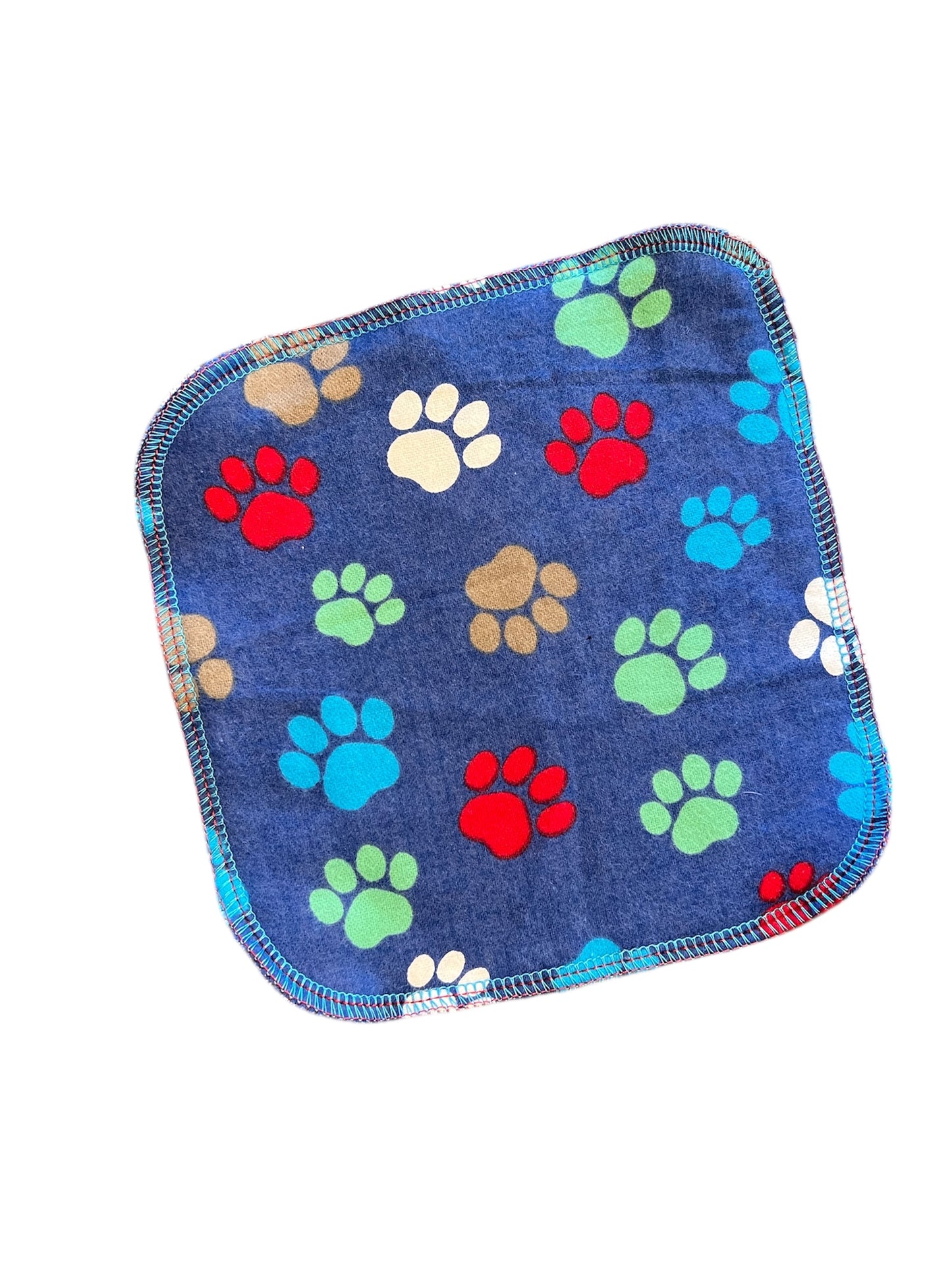 Paw Prints on Blue  2ply flannel cloth wipes