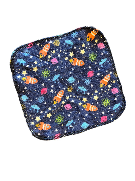 Outerspace Rocketships  1ply flannel cloth wipes
