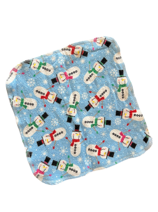 Set of 2 Snowmen 9x9 2ply flannel cloth wipes