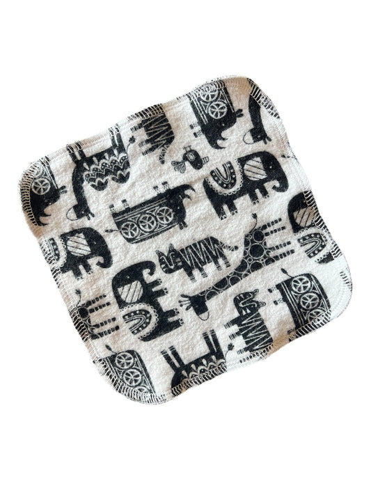 Black & White Animals 2ply flannel cloth wipes