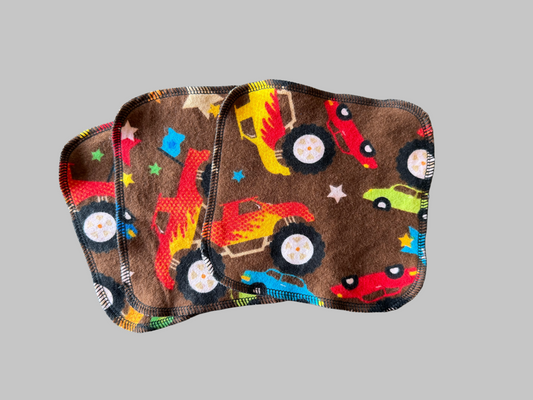 Set of 3 Monster Truck 2ply flannel wipes / Face scrubbies