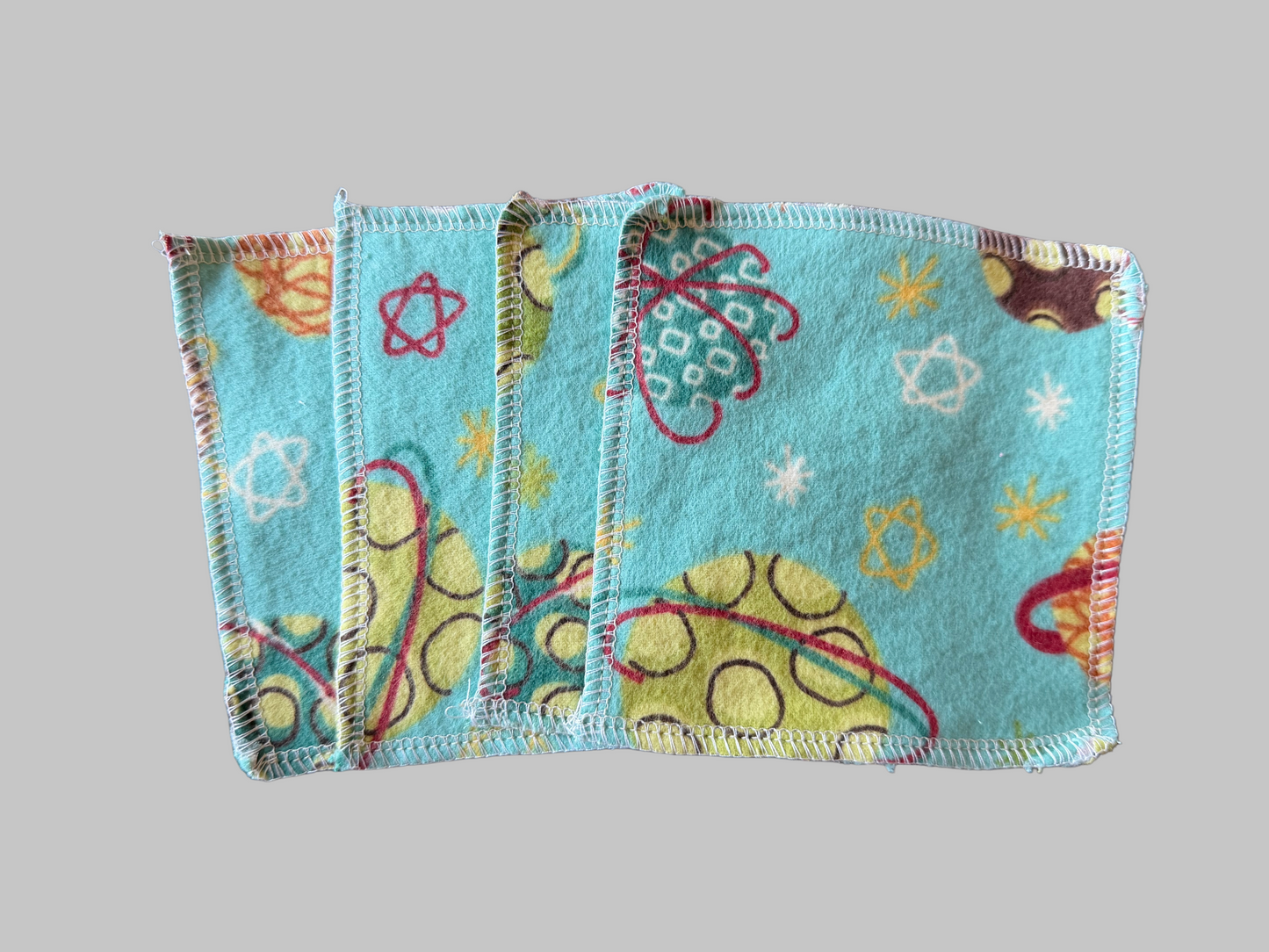Set of 4 Retro Space theme 2ply flannel mini wipes / Face scrubbies
