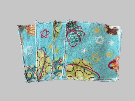 Set of 4 Retro Space theme 2ply flannel mini wipes / Face scrubbies