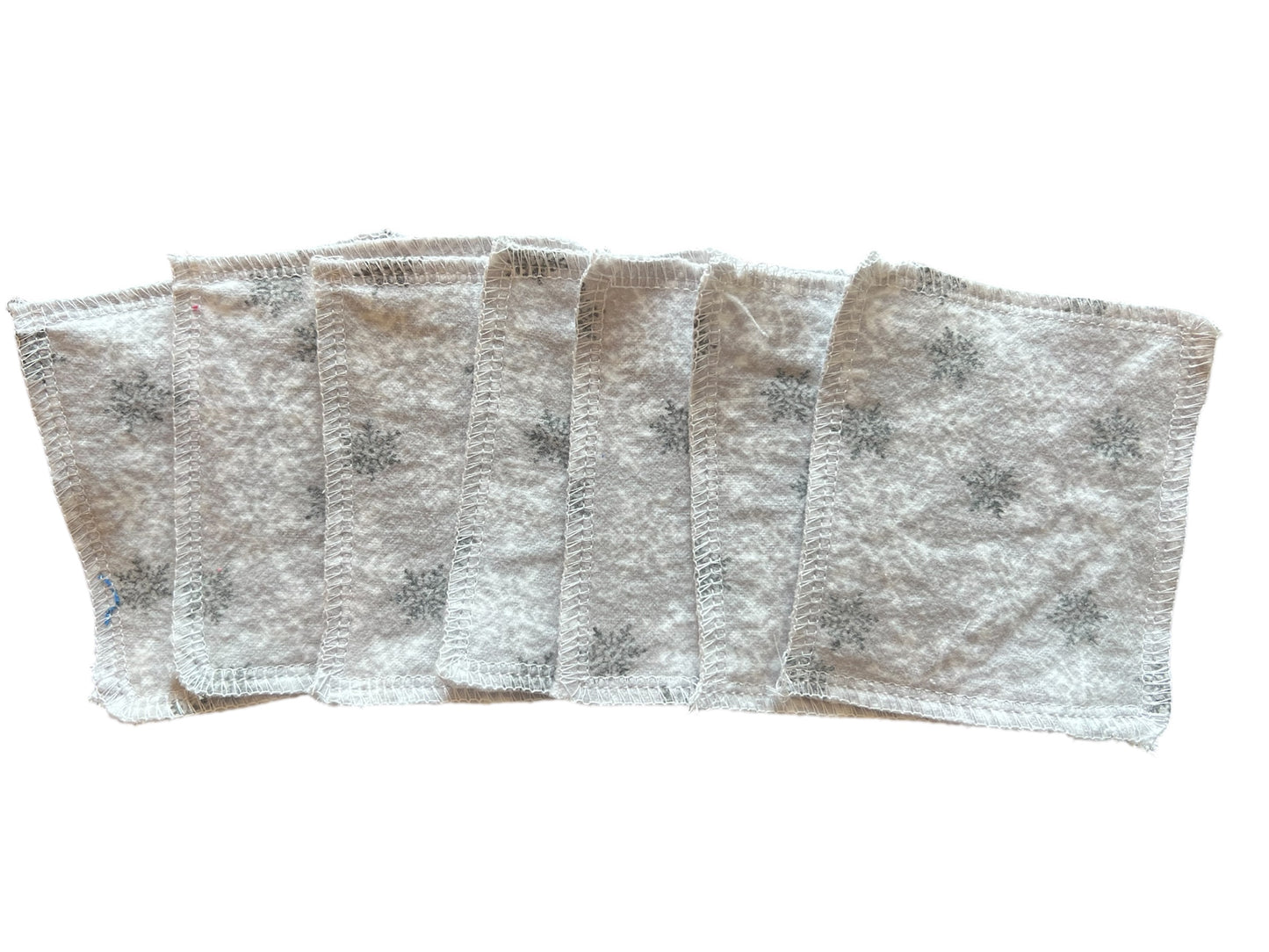 Set of 7 Snowflake  2ply flannel wipes / Face scrubbies