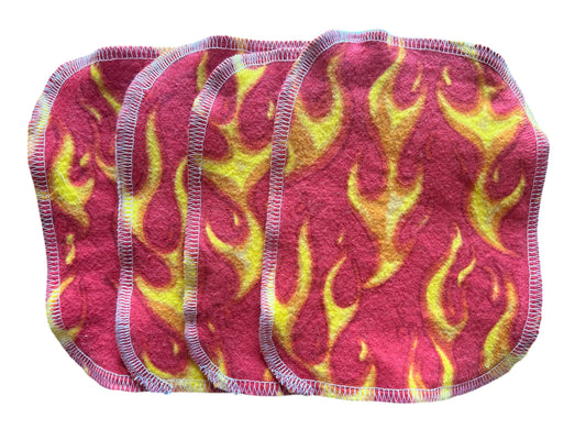 Set of 4 4x5 Flames 2ply flannel wipes / Face scrubbies
