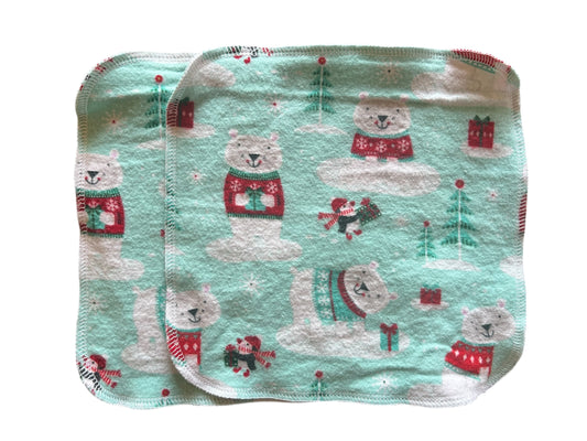 Set of Polar Bears 8x8  2ply flannel cloth wipes