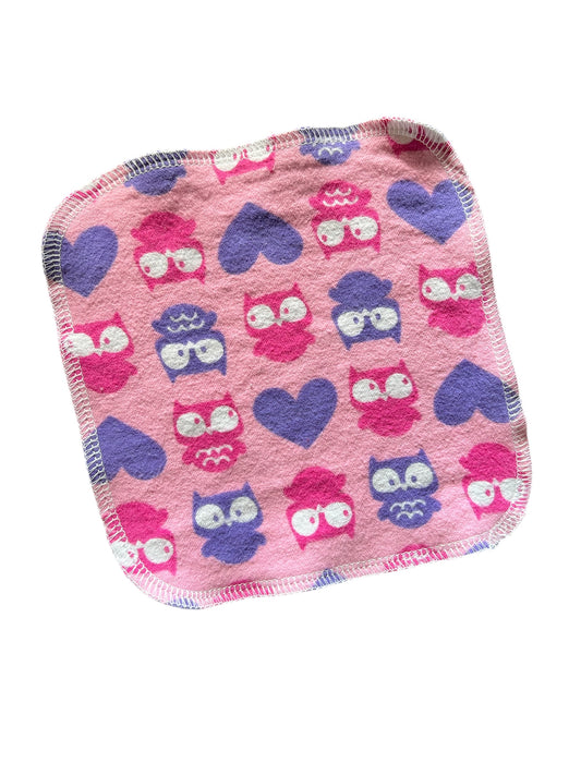 Pink & Purple Owls 2ply flannel cloth wipes
