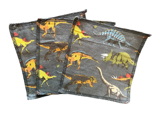 Set of 3 Dinosaur 2ply flannel mini wipes / Face scrubbies