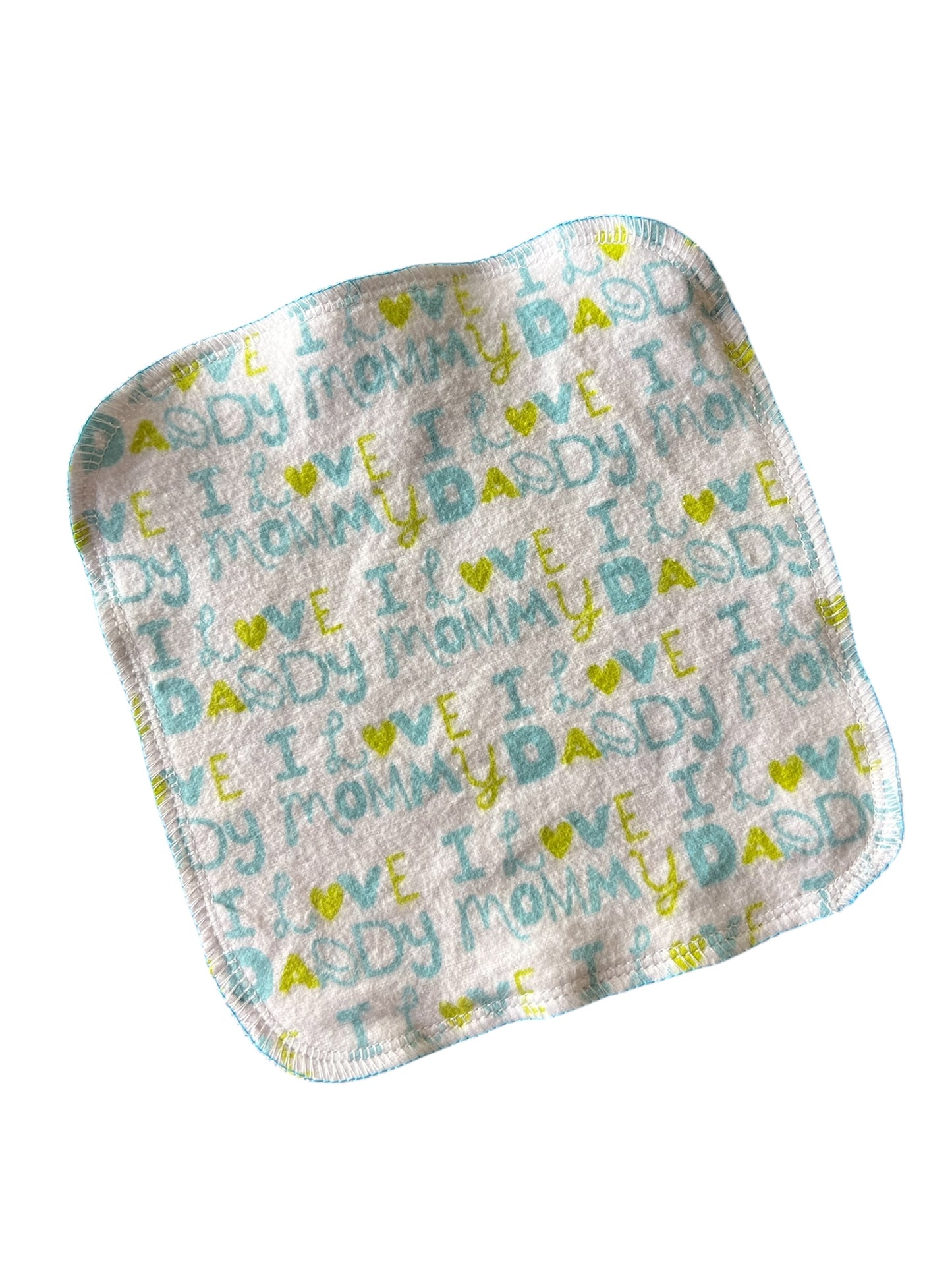 I Love Daddy & Mommy Blue/Green 2ply flannel cloth wipes