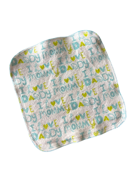 I Love Daddy & Mommy Blue/Green 2ply flannel cloth wipes