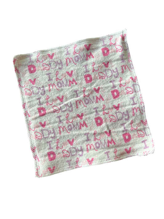 I Love Daddy & Mommy Pink/Purple 2ply flannel cloth wipes