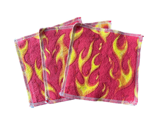 Set of 3 Flames 2ply flannel mini wipes / Face scrubbies