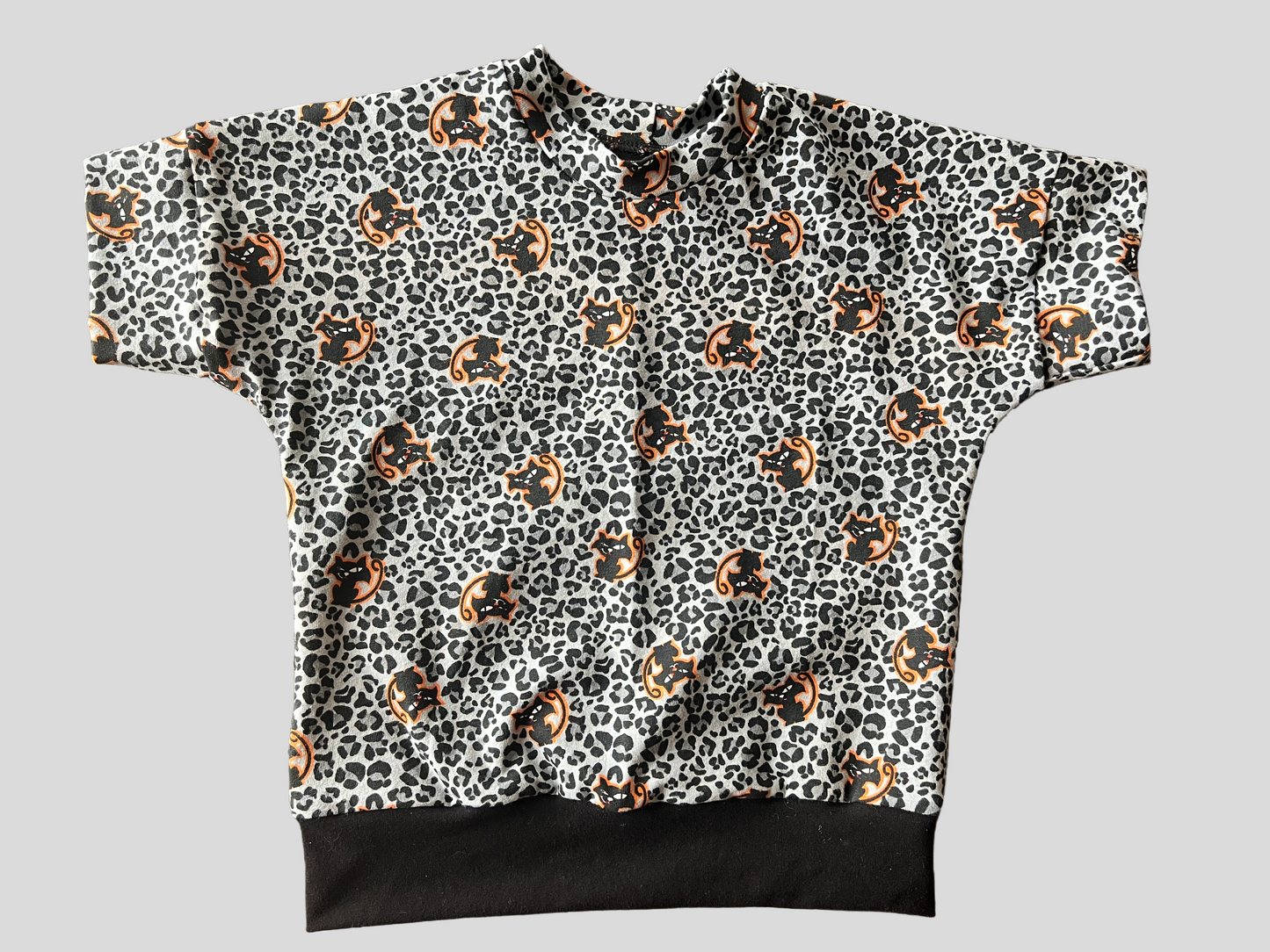 Black Cat Leopard Print Grow with me 12m-3t Dolman shirt