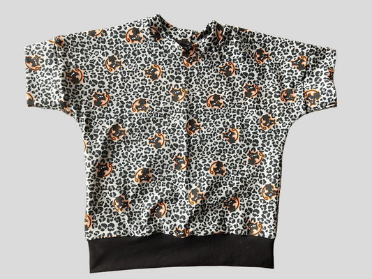 Black Cat Leopard Print Grow with me 12m-3t Dolman shirt