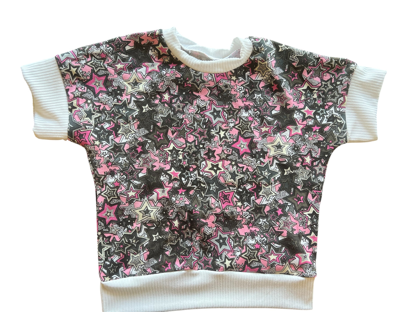 Black and Pink Stars Grow with me 12m-3t Dolman shirt