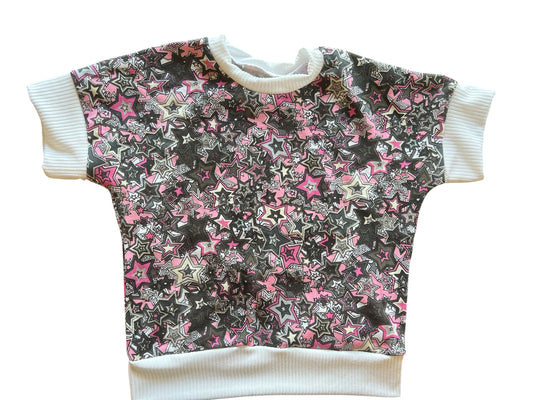 Black and Pink Stars Grow with me 12m-3t Dolman shirt