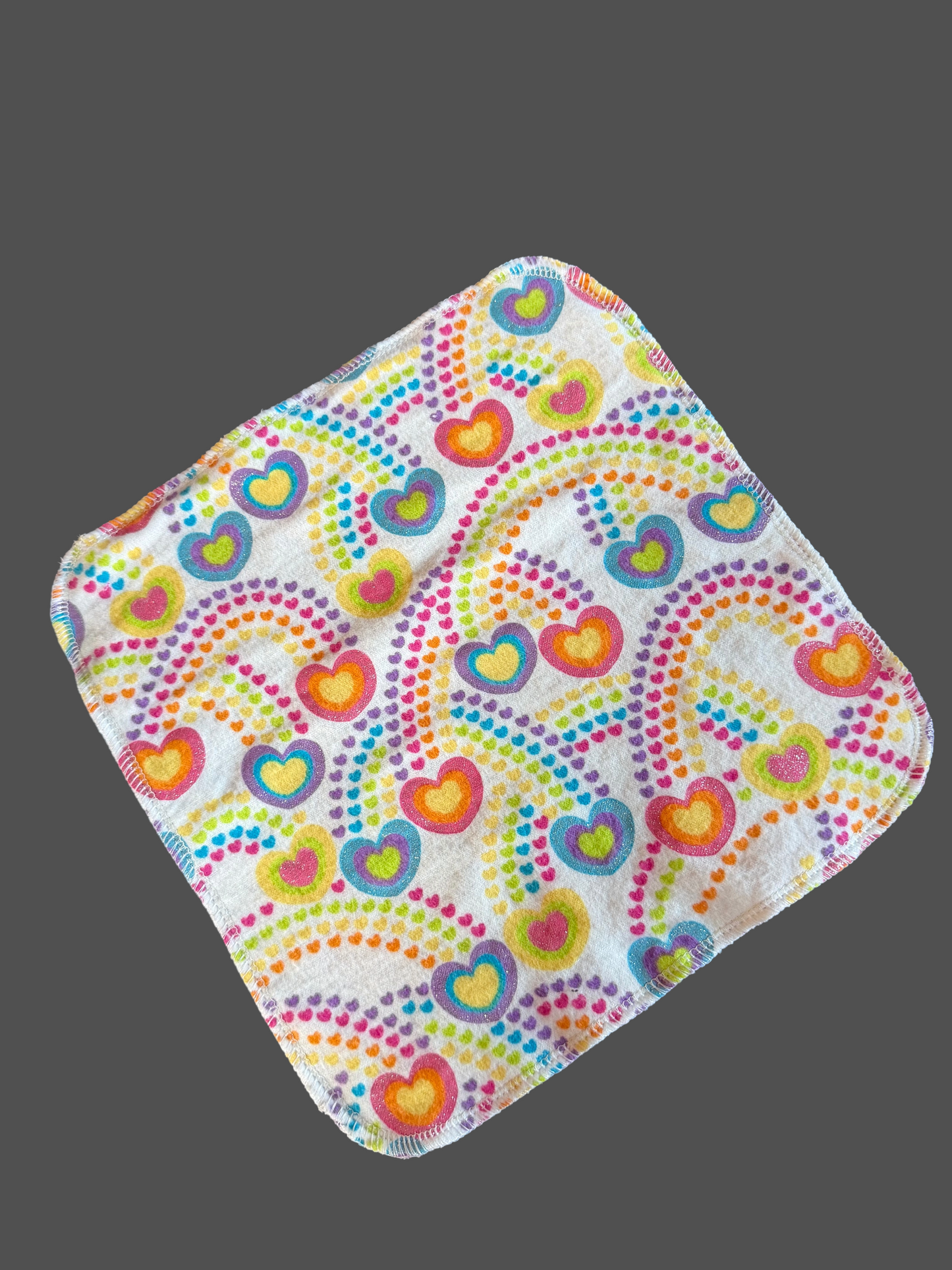 Colorful Hearts 9x9 2ply flannel cloth wipes