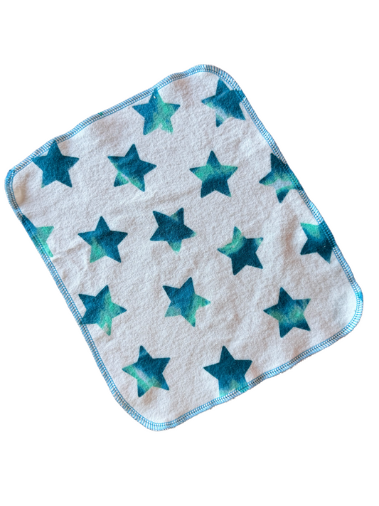 Blue Green Stars 1ply flannel reusable paper towel