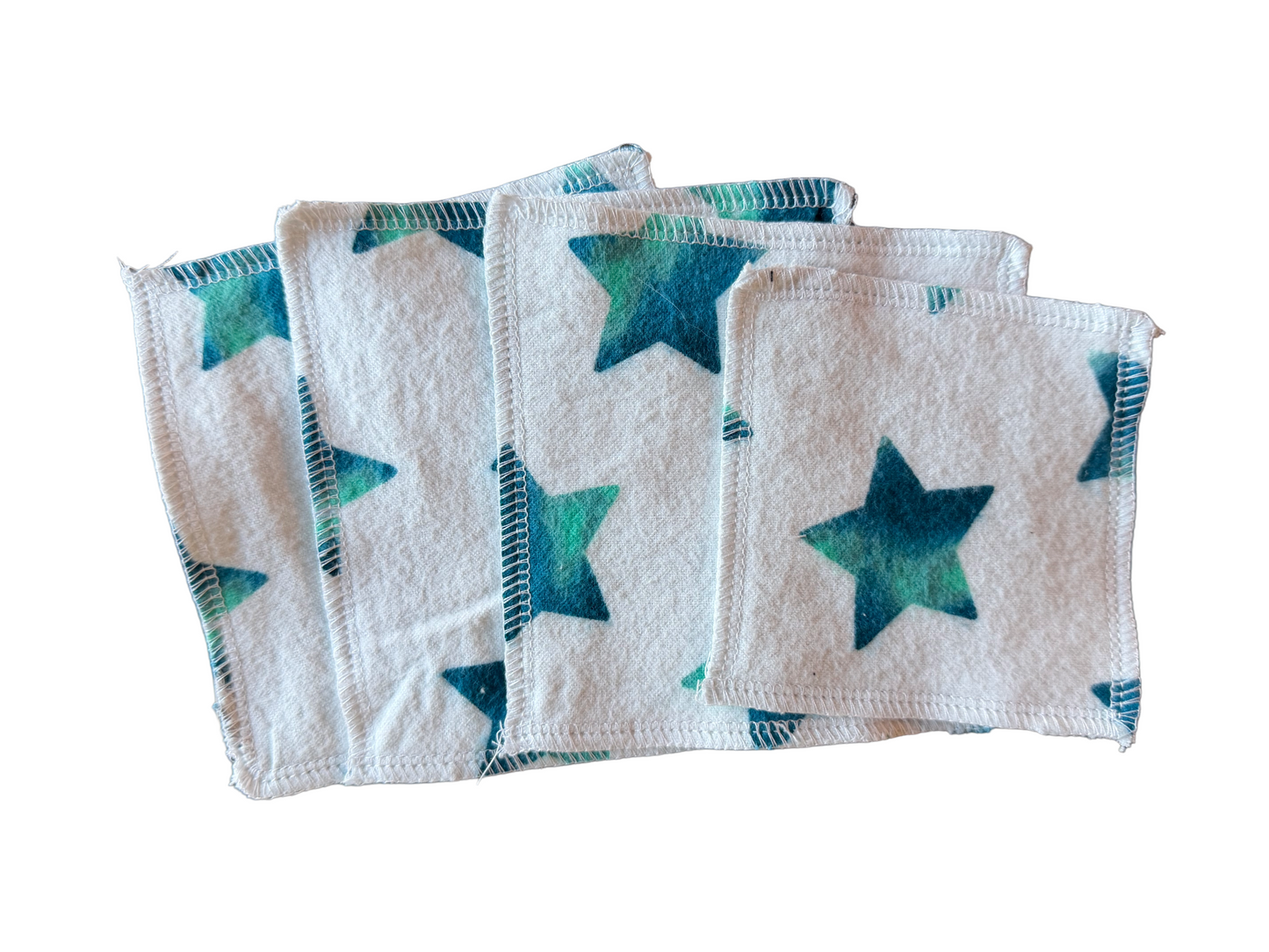 Set of 4 Stars 2ply flannel mini wipes / Face scrubbies
