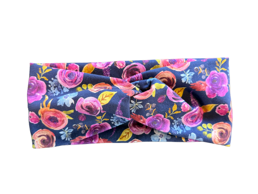 Multi Floral on Navy Adult Headband
