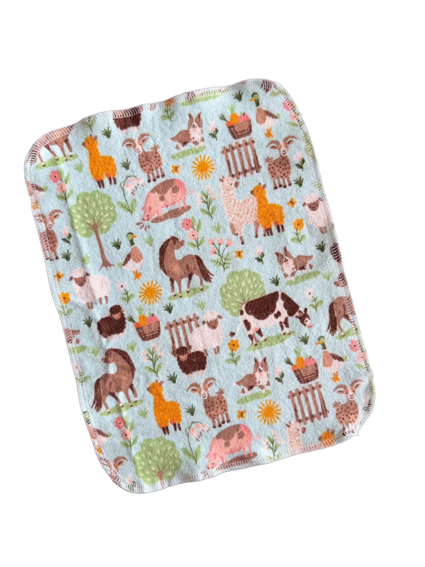 Cute Farm on blue 1ply flannel paperless towels