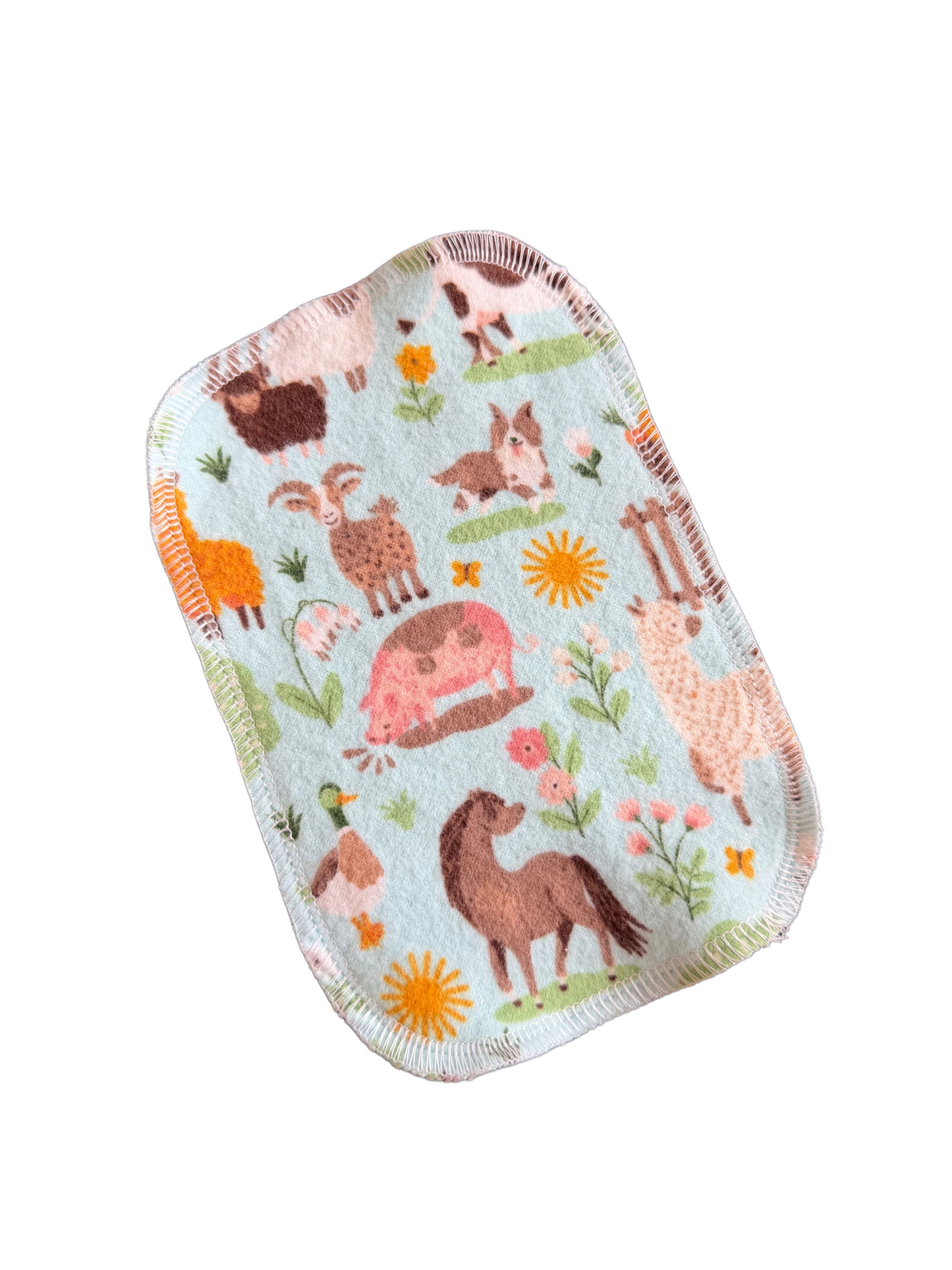 Cute farm on Blue 2ply flannel cloth wipes 4x7