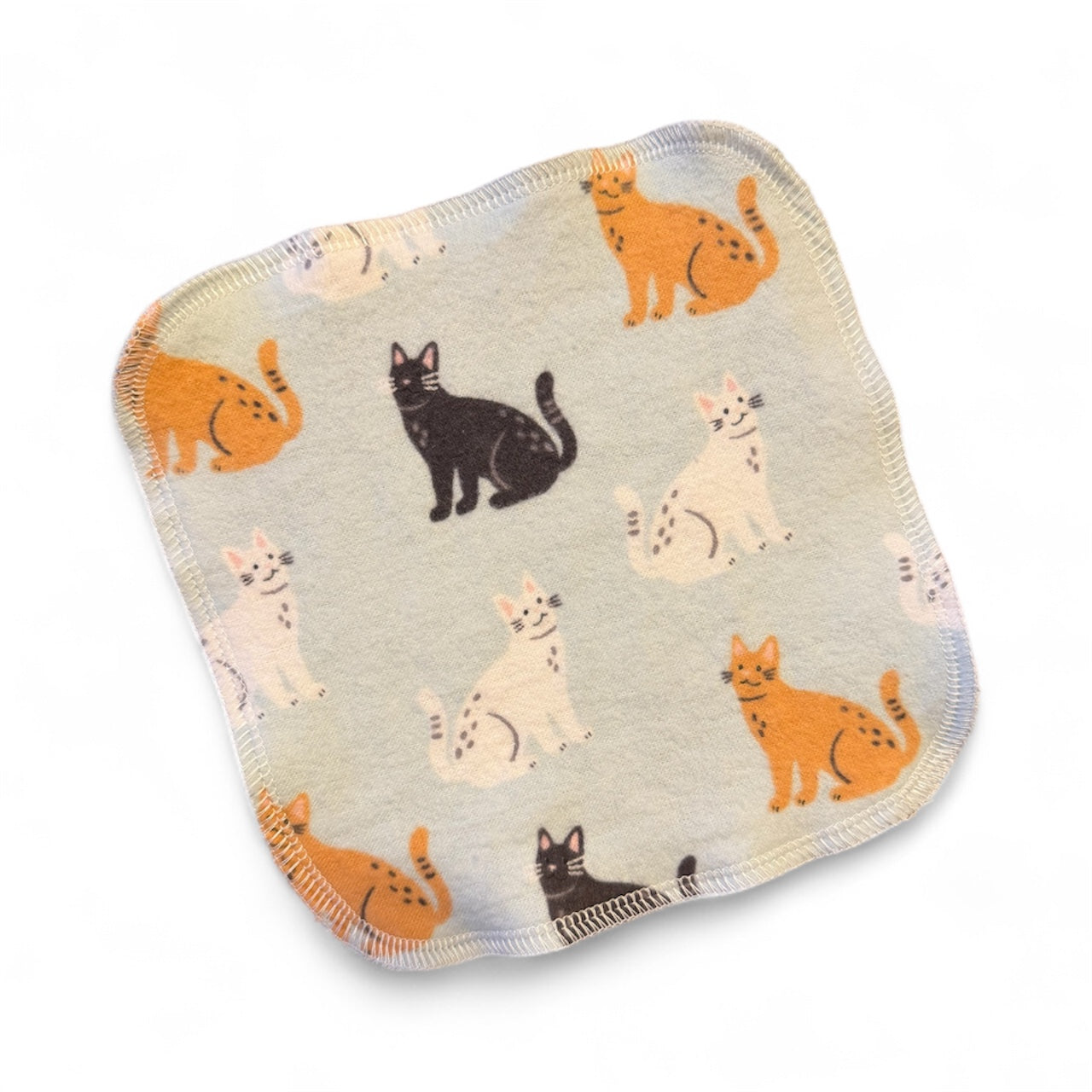 Cats on Blue 2ply flannel cloth wipes