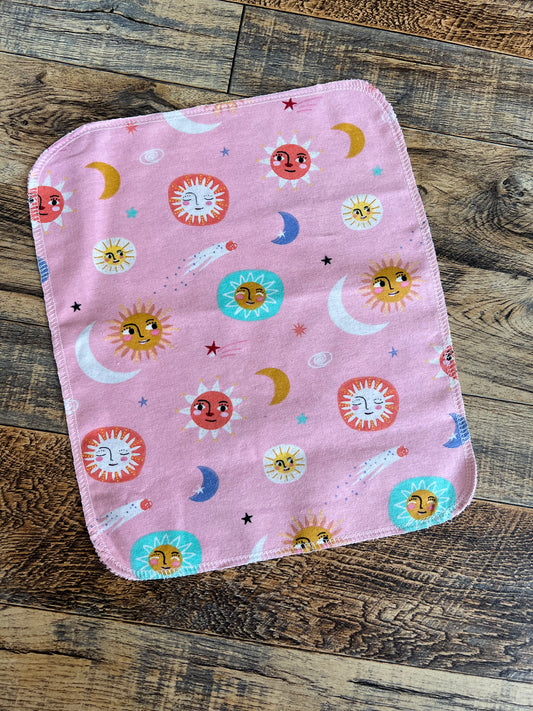 Moons & Stars on Pink 1ply flannel reusable paper towels