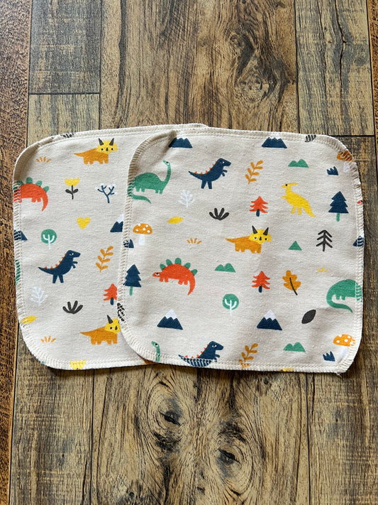 Set of Dinosaur 8x8  2ply flannel cloth wipes