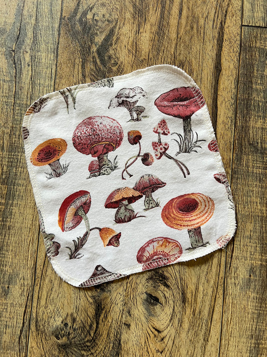 Red mushrooms 1ply flannel cloth wipes