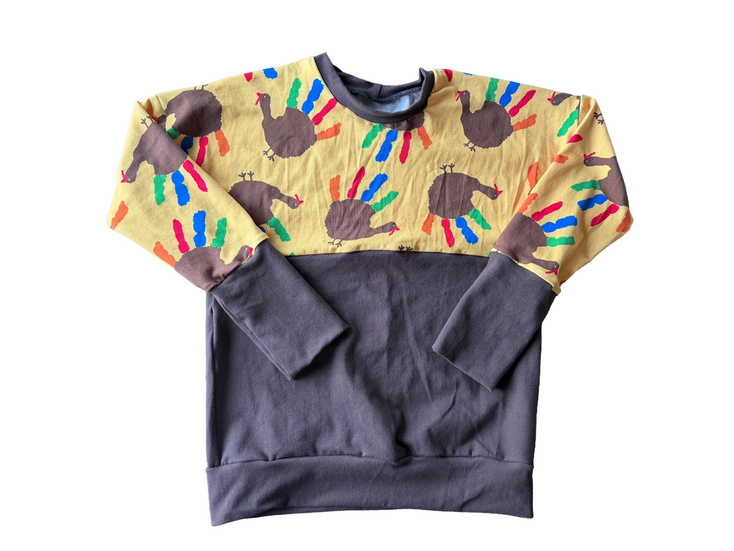 Thanksgiving Handprint Turkeys Grow with me 6-9yr Dolman shirt