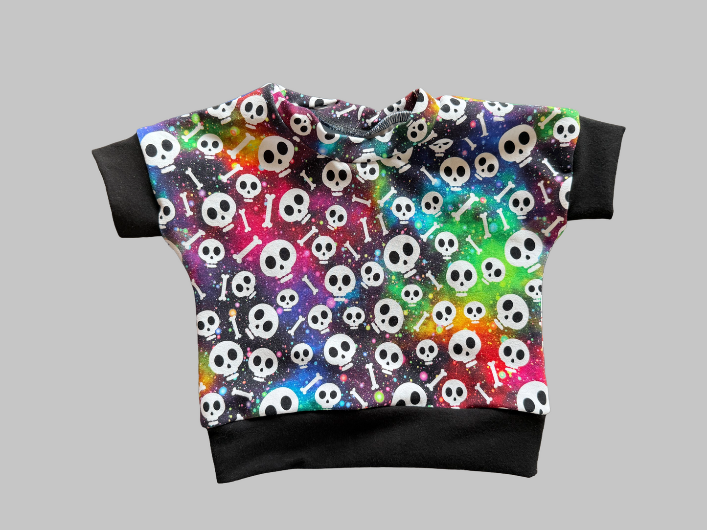 Rainbow Galaxy Skulls Grow with me 0-6m Dolman shirt