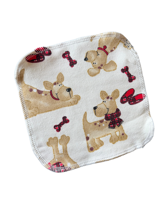 Playful Plaid Pups 2ply flannel cloth wipes