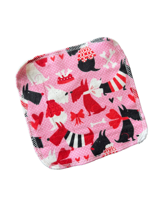 Dogs on Pink Dots 2ply flannel cloth wipes