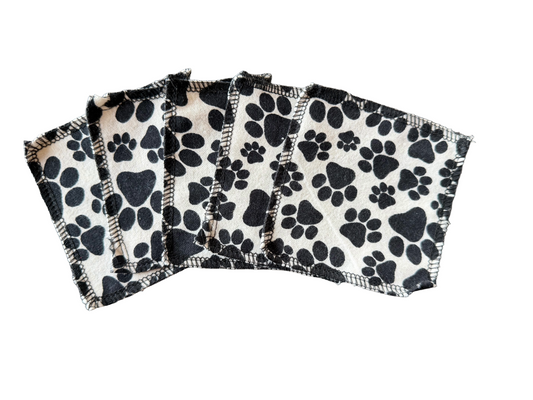 Set of 5 Paw Prints2ply flannel mini wipes / Face scrubbies