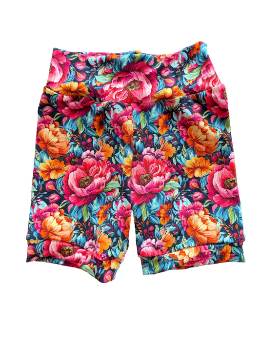 Bright Floral 3-6yr  Shortie shorts (longer length) *bamboo*