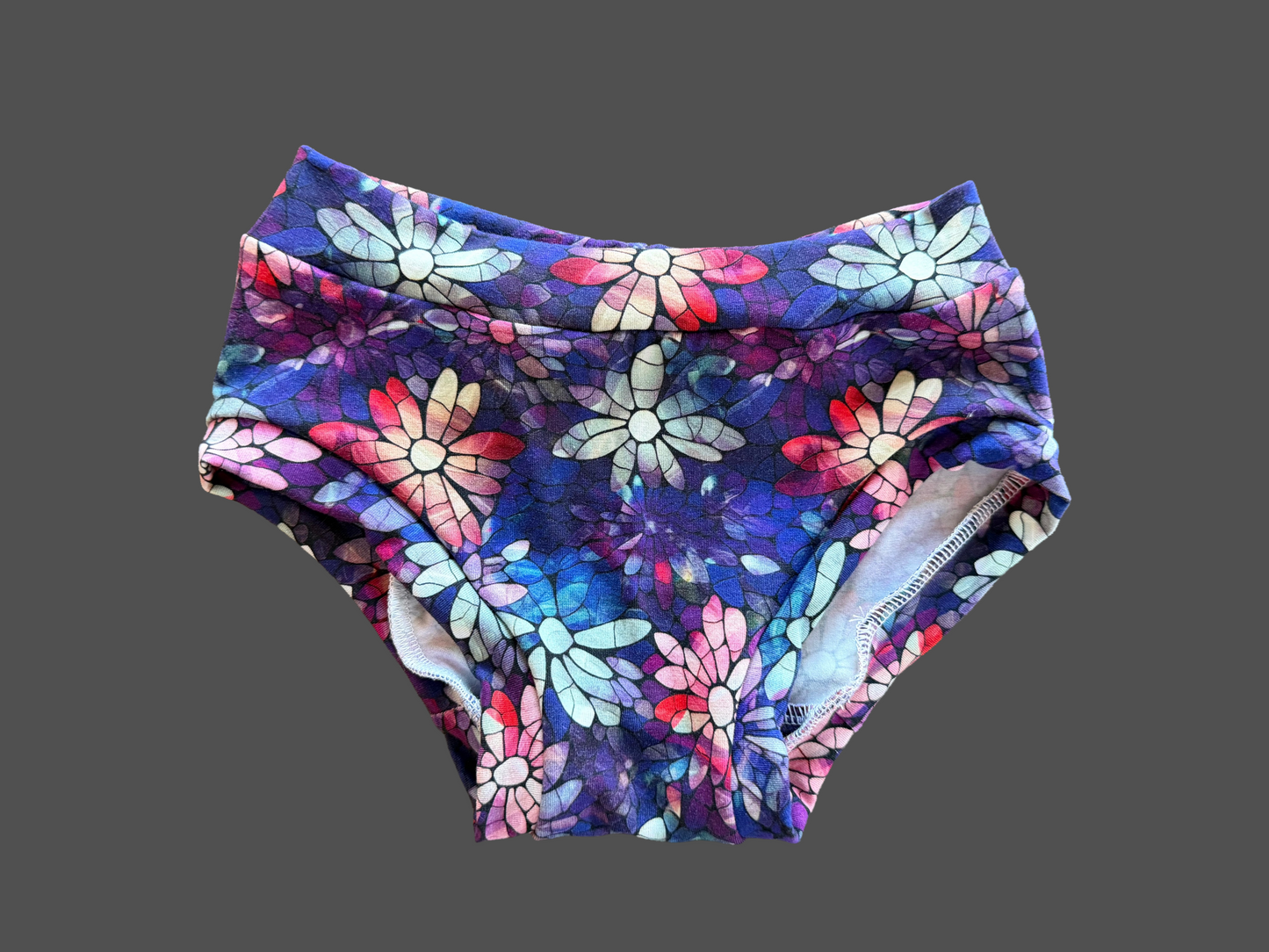 Stained Glass Flowers bamboo kids size 7 underwear
