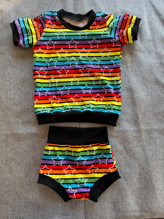 Rainbow Star Stripe  12-18m Tshirt & Bummies Outfit