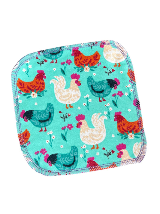 Pretty Floral Chickens 2ply flannel cloth wipes