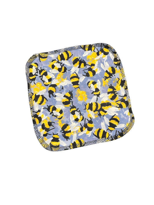 Bumblebees on Blue 2ply flannel cloth wipes