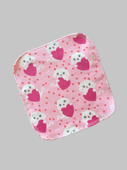 Kitty Cats & Hearts 2ply flannel cloth wipes