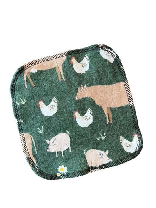Chicken Cow Cat 2ply flannel cloth wipes