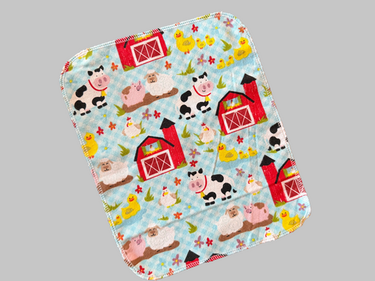 Cute Farm on gingham 1ply flannel reusable paper towels