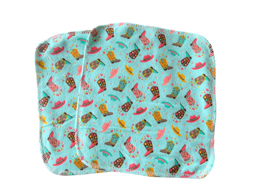Set of 2 Cowgirl Boots 8x8  2ply flannel cloth wipes