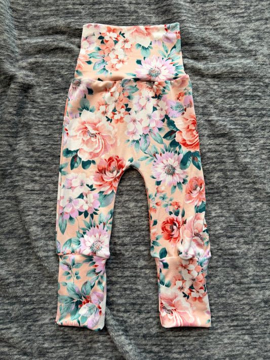 Peachy Floral 3-12m grow with me pants