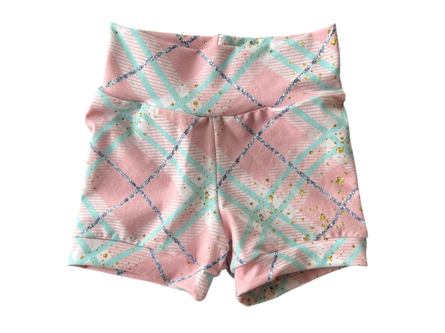 Spring Plaid 12m-3t grow with me shorty shorts (shorter length)
